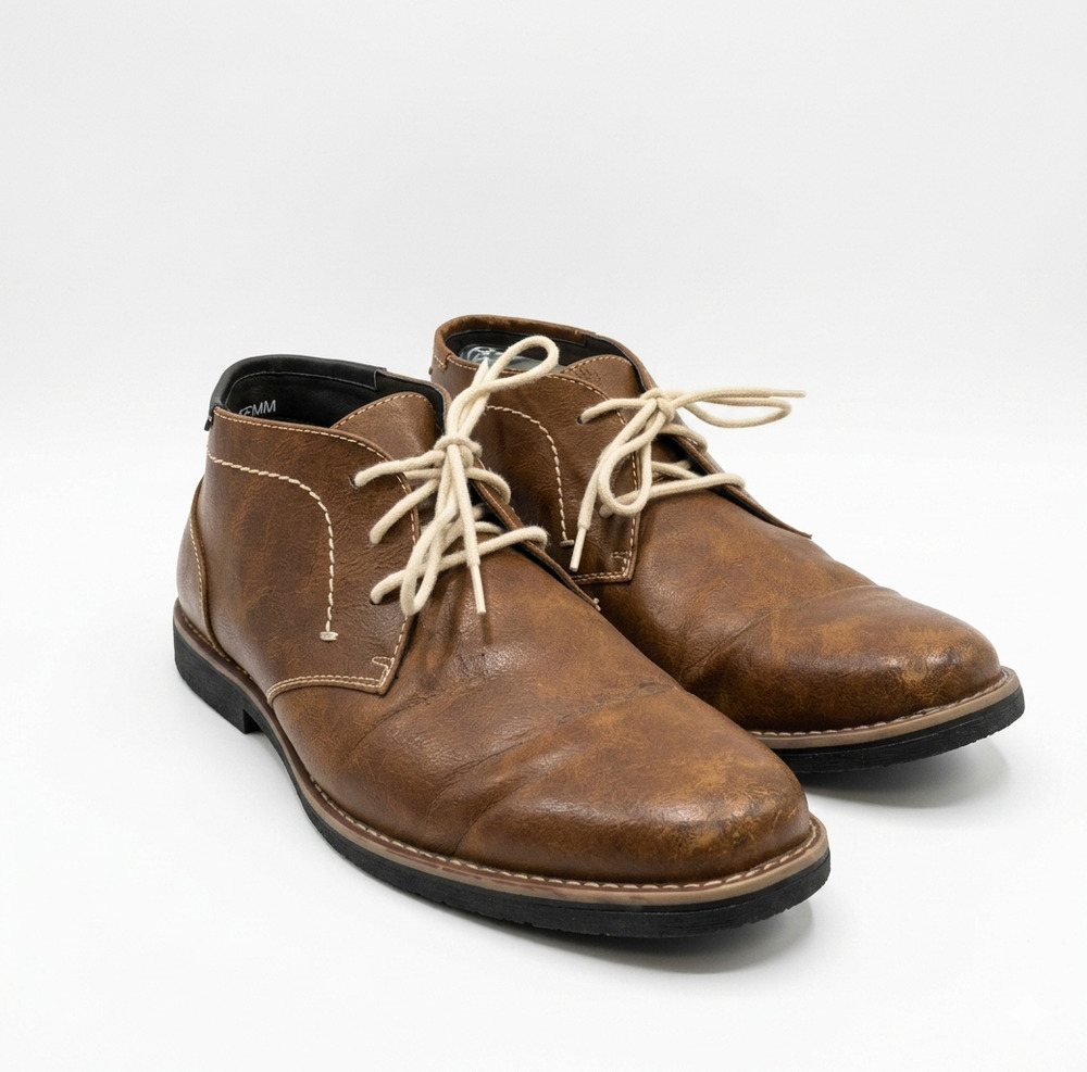 Sonoma Bayport Men’s Chukka Boots Size 10 M Cognac Brown Faux Leather Ankle Shoe